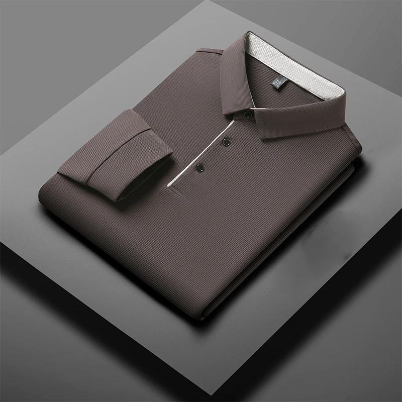 New Men'S Business Casual  Long Sleeve Solid Color Polo Shirt Fashionable Warm Comfortable Four Seasons Versatile Top