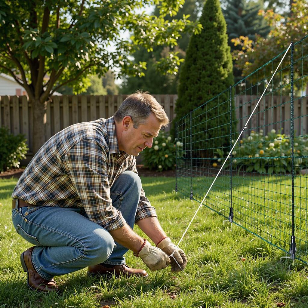Temporary Fence with Posts, 1.25 x 25m Plastic Mesh Fencing, Garden Safety Fences Netting with Double-Spike Stakes & Guy Ropes, Temporary Fence for