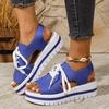 Fashion Thick Bottom Size36-43 Casual Sandals Women Summer Shoes Open Toe Lace-up Beach Wedges Middle Heel Sandales Sandalias Mujer