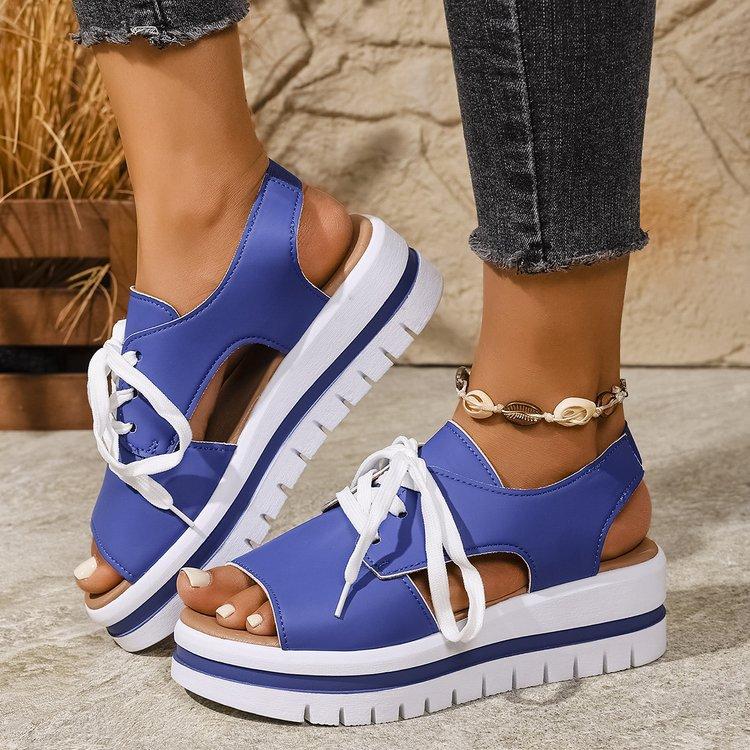 Fashion Thick Bottom Size36-43 Casual Sandals Women Summer Shoes Open Toe Lace-up Beach Wedges Middle Heel Sandales Sandalias Mujer