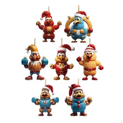 7x Chicken Christmas Ornaments Festival Funny Car Pendants for Tree