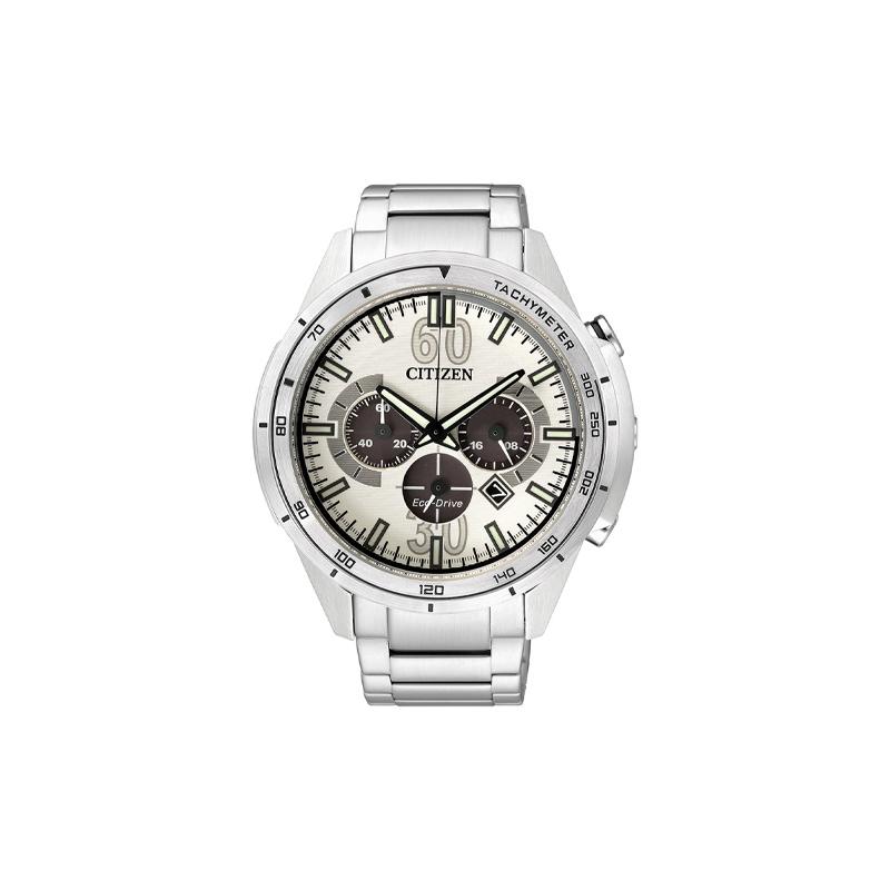 

CITIZEN eco-drive 100 meters waterproof Steel Strap men s silver Quartz Steel Strap 46.7*50.6mm men s watch white dial CA412050A срібний