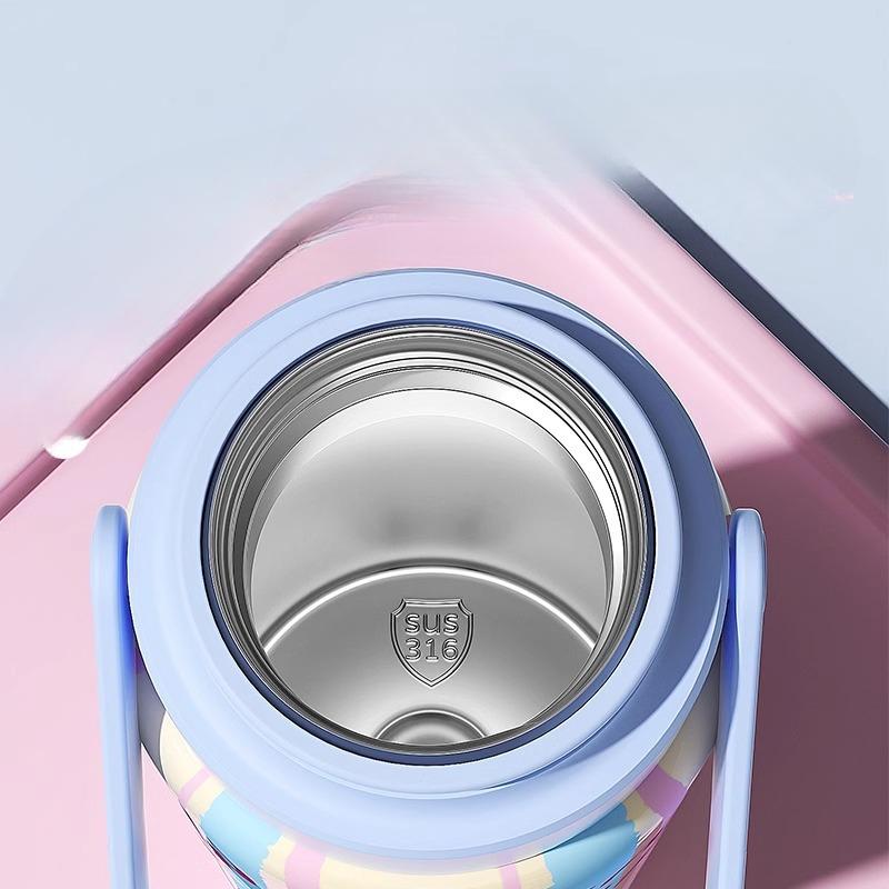 Neue Ins Hohe Aussehen Ebene Thermos Tasse Mädchen Edelstahl Wasser Tasse Große Kapazität Cartoon Tragbare Tragbare Tragbare Tasse