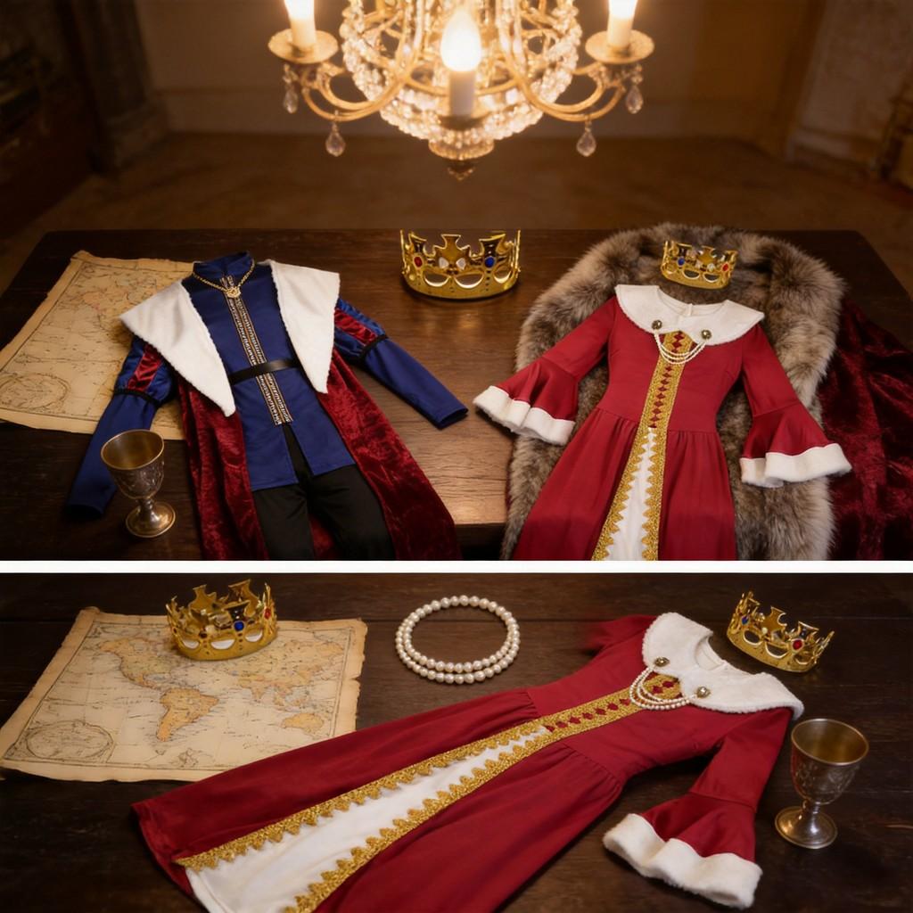 European Fantasy King Queen Cosplay Costumes Set With Polyester Fabric For Holiday Role Play