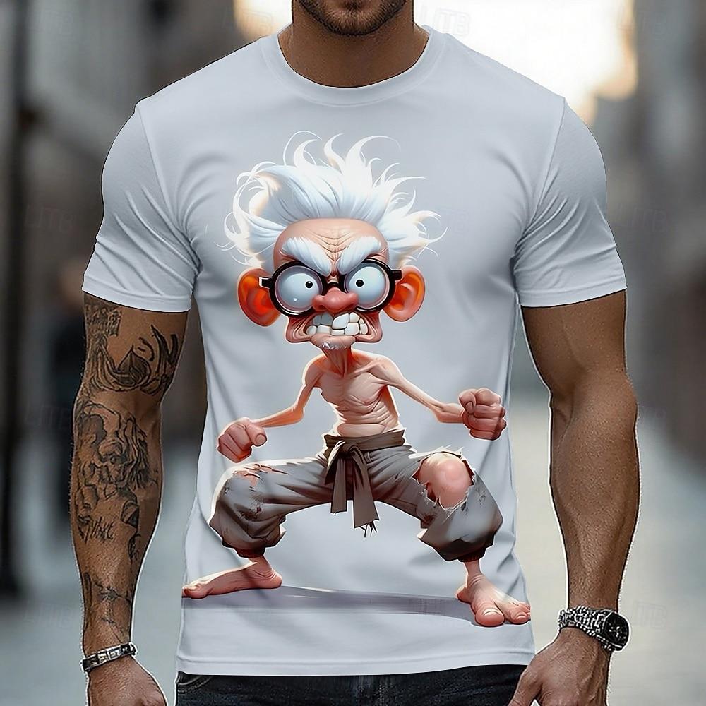 

Summer Round Neck 3D Cartoon Grumpy Old Man Graphic Print Top Fashionable Casual Short Sleeved Men s T-shirts XS