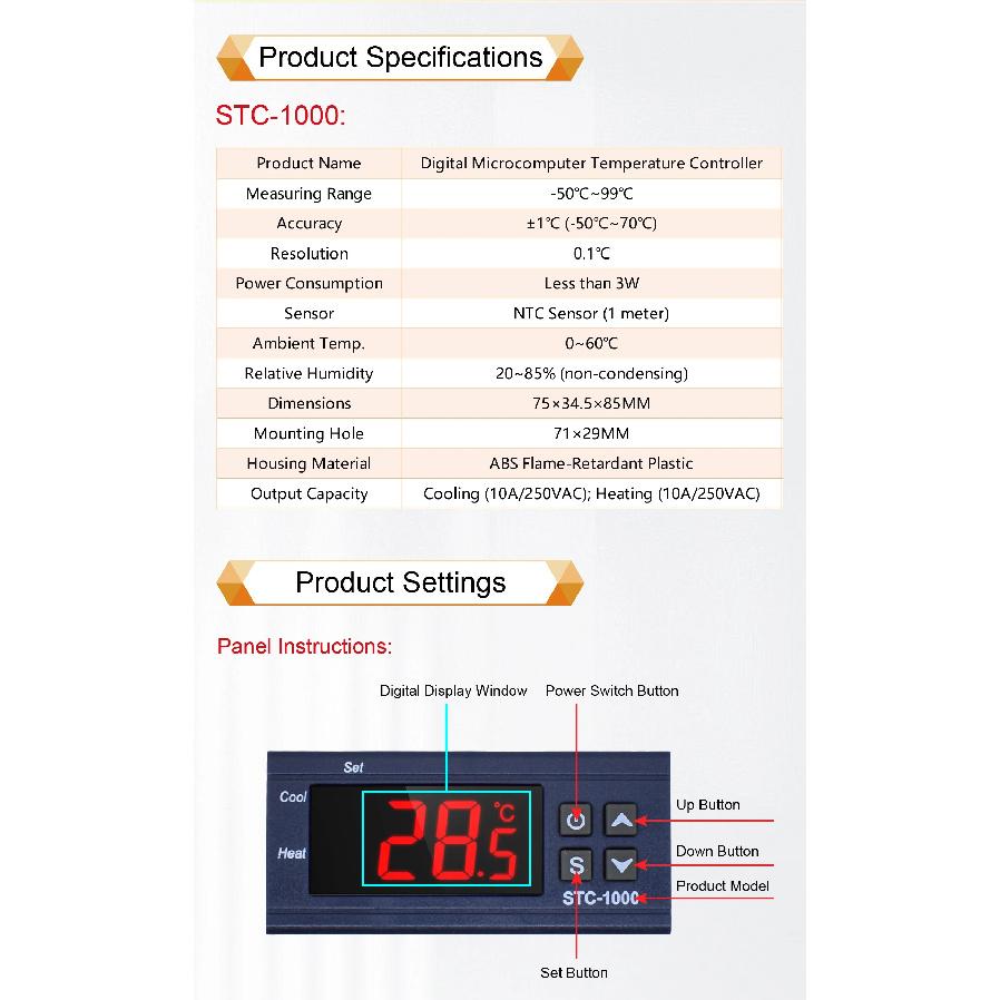 Termostat Controler Digital STC-1000/3000 12V 24V 220V Afișaj LED Microcomputer Încălzire Răcire Incubator
