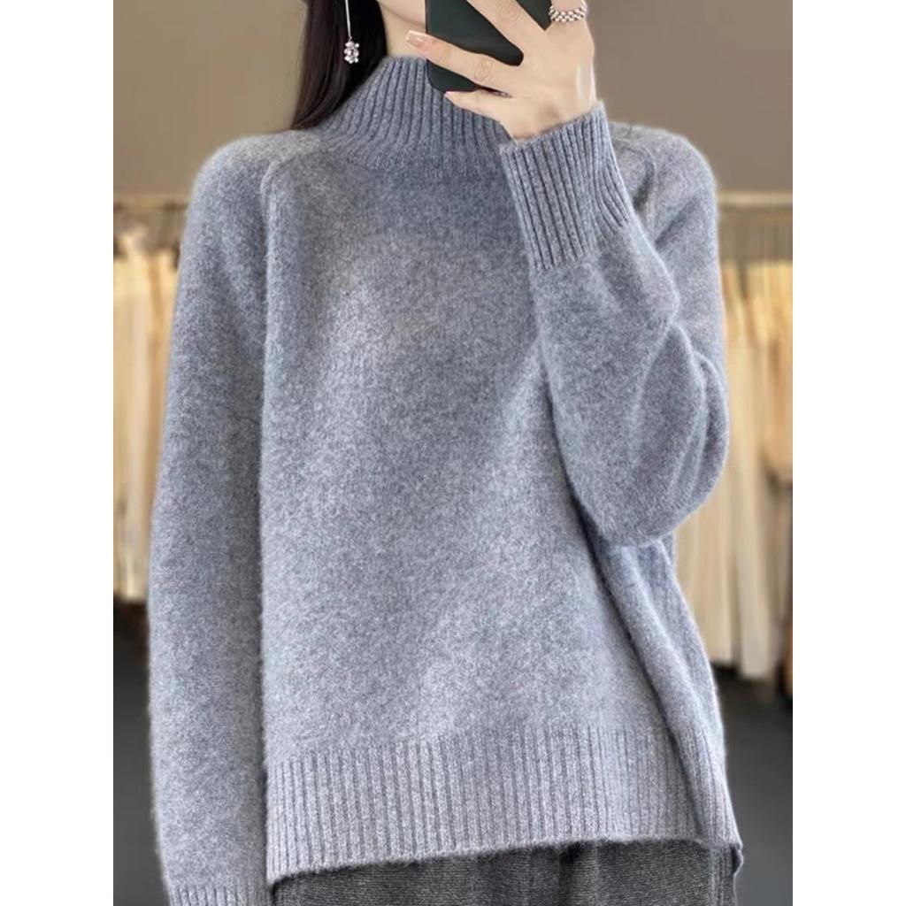 Necked Cashmere Sweater Women Autumn Winter Slit Lazy Sweater Soft