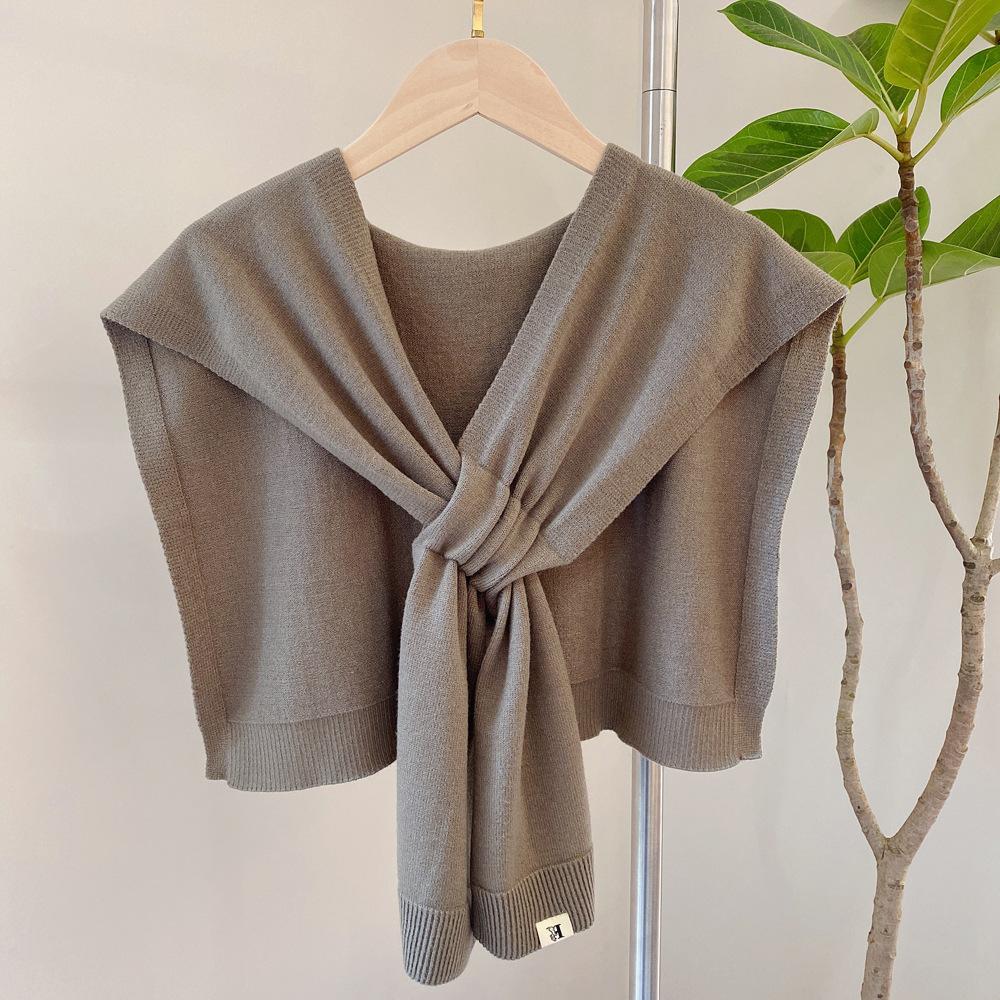 Four seasons solid color knitted small shawl scarf scarf women's cross collar sweet wind multi-color versatile decoration warm