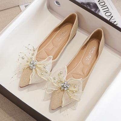 Women’s Casual Flats With Bowknot PU Leather Pointed Toe Ballet Flats Slip On Flat Shoes for Women Comfortable Work Flats Wedding Prom Dressy Flats