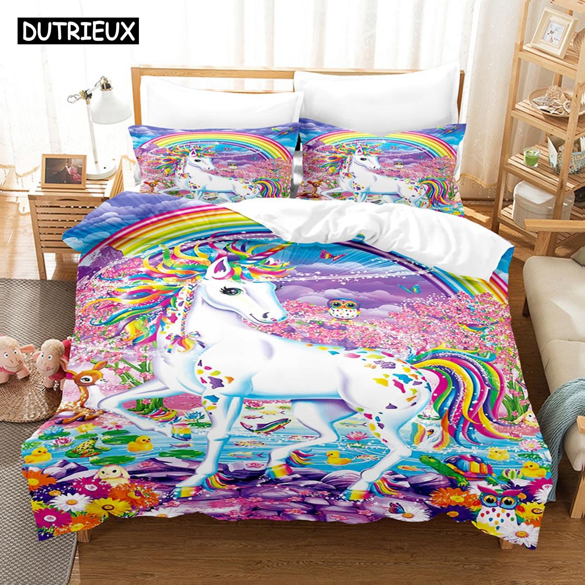 

3D Мультяшные Единороги Комплекты Постельного Белья Набор Пододеяльников с Наволочкой Твин Фул Квин Кинг Постельные Принадлежности Постельное Белье EU single(135x200cm)