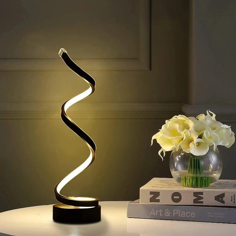 Modern Spiral Dimmable LED Table Lamps for Living Room, Small Bedside Lamps, Nightstand Lamp for Bedroom, Office, Home