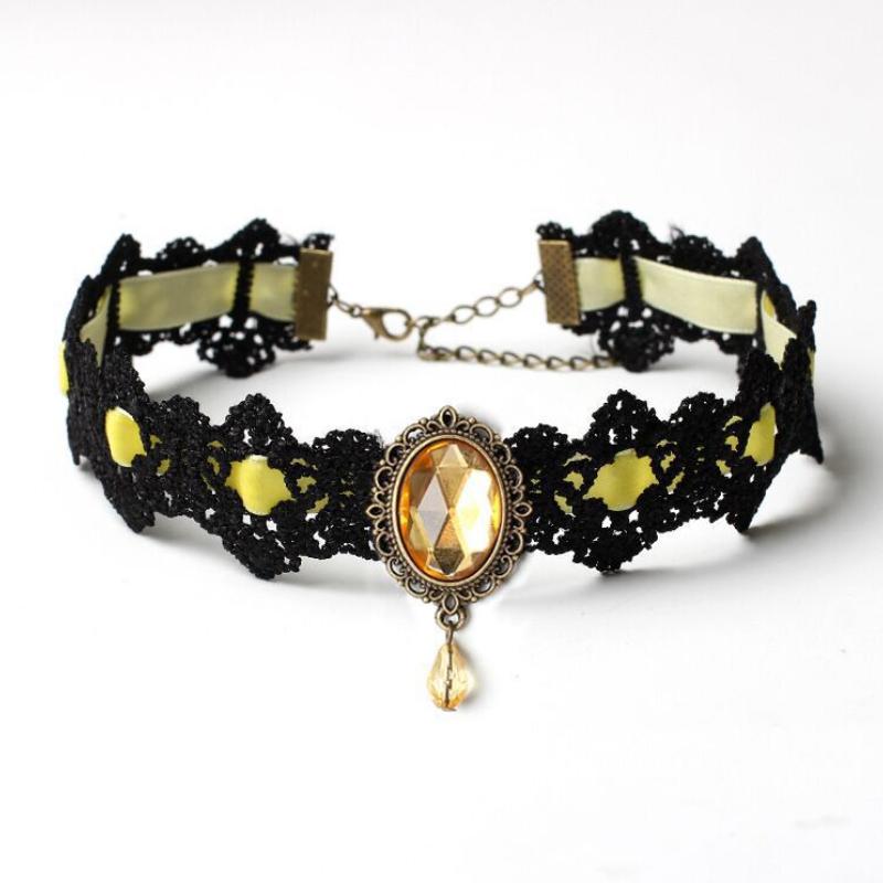

Черное кружевное ожерелье, воротник, колье, бархатная винтажная готическая подвеска-цепочка