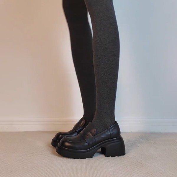 Sheepskin version~ Leather platform muffin one-pedal loafers women's retro British black versatile small leather shoes single shoes