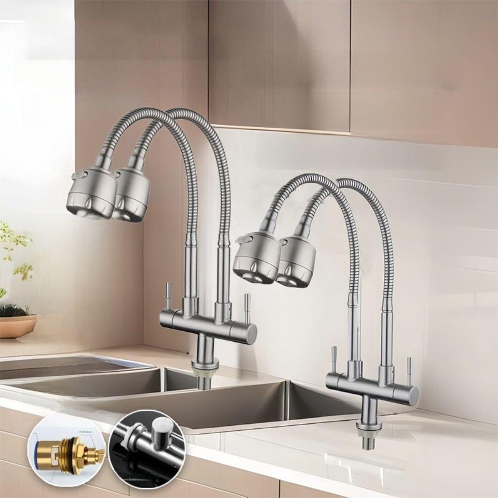 360° Drehbarer Küchenwasserhahn 2-in-1 Flexibler Wasserhahn Doppelkopf Spültischarmatur Heimküchengebrauch