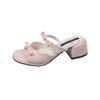Fashion Women Slippers Bow Sandals Square Toe High Heels Shoes Woman Summer 2025 Trend Elegant Dress Pumps Open Toe Sandalias De Mujer