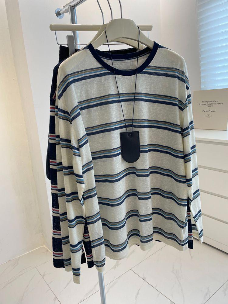 Women's Retro Color Block Stripe Long Sleeve T-shirt, Autumn Loose Fit, Casual Sun Protection Top