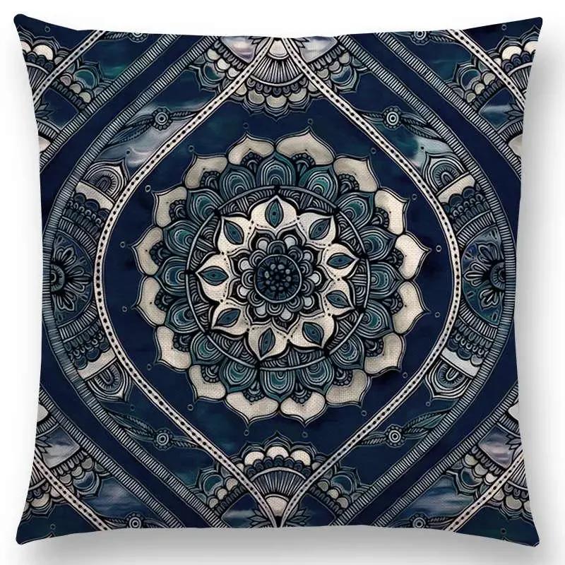 New Boho Art Flower Gorgeous Floral Diamond Doodle Botanical Geometry Mandala Decorative Pattern Cushion Cover Throw Pillow Case