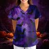 Women's Halloween Print Loose V-Neck Short Sleeve Pocket Uniform Top Scrub Costume Cosplay for Adult Women