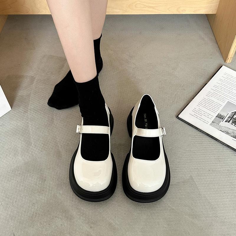 Thick-soled retro round head single shoes women's shallow mouth 2025 new small leather shoes style thick heel college versatile