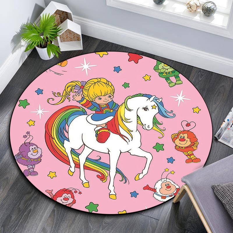 Rainbow Brite,Round Area Rug,Carpet Rug for Living Room Bedroom Sofa Playroom Decor,Non-slip Floor Mat