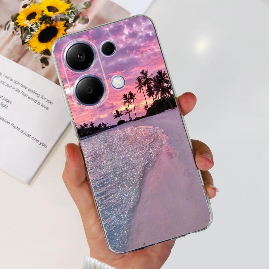 For Xiaomi Poco M6 Pro 4G Capa Case Transparent Soft TPU Slim Bumper Shell Love Heart Cute Cat Coque For Redmi Note 13 Pro 4G