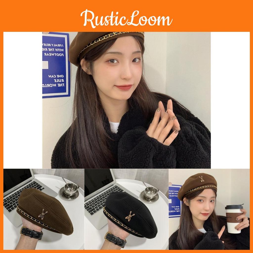 Retro Beret Stylish For Women Sweet Look With Embroidered Chain Detail