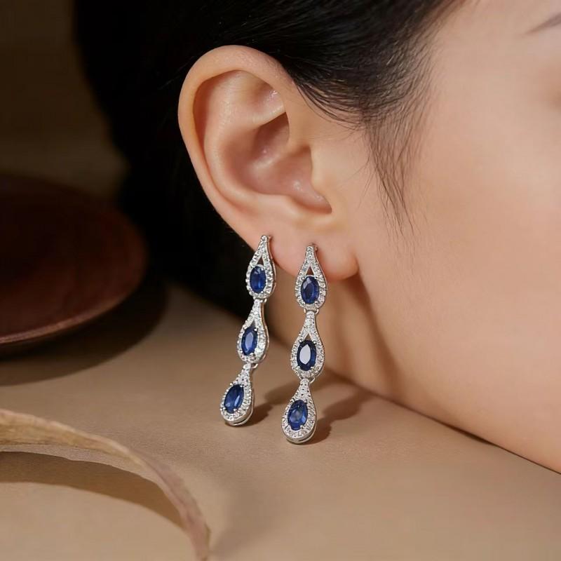 French Vintage Sapphire Y Necklace Water Drop Gradient Choker Banquet Women