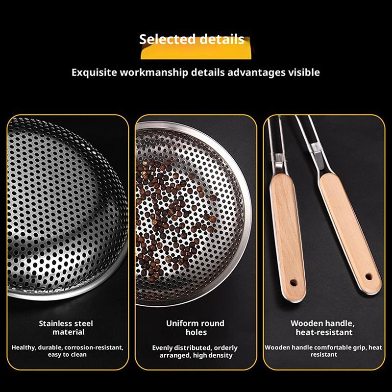 Wooden Handle Stainless Colander Pasta Noodle Strainer Skimmer Spoon Oil Pot Food Filter Strainer Cooking Outdoor Tableware