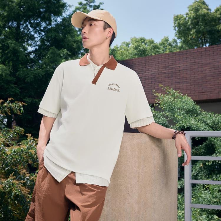 Adidas Verbiage Print Comfort Casual Sports Polo Tee Men Tops Han-Jade-White Brown JD0333