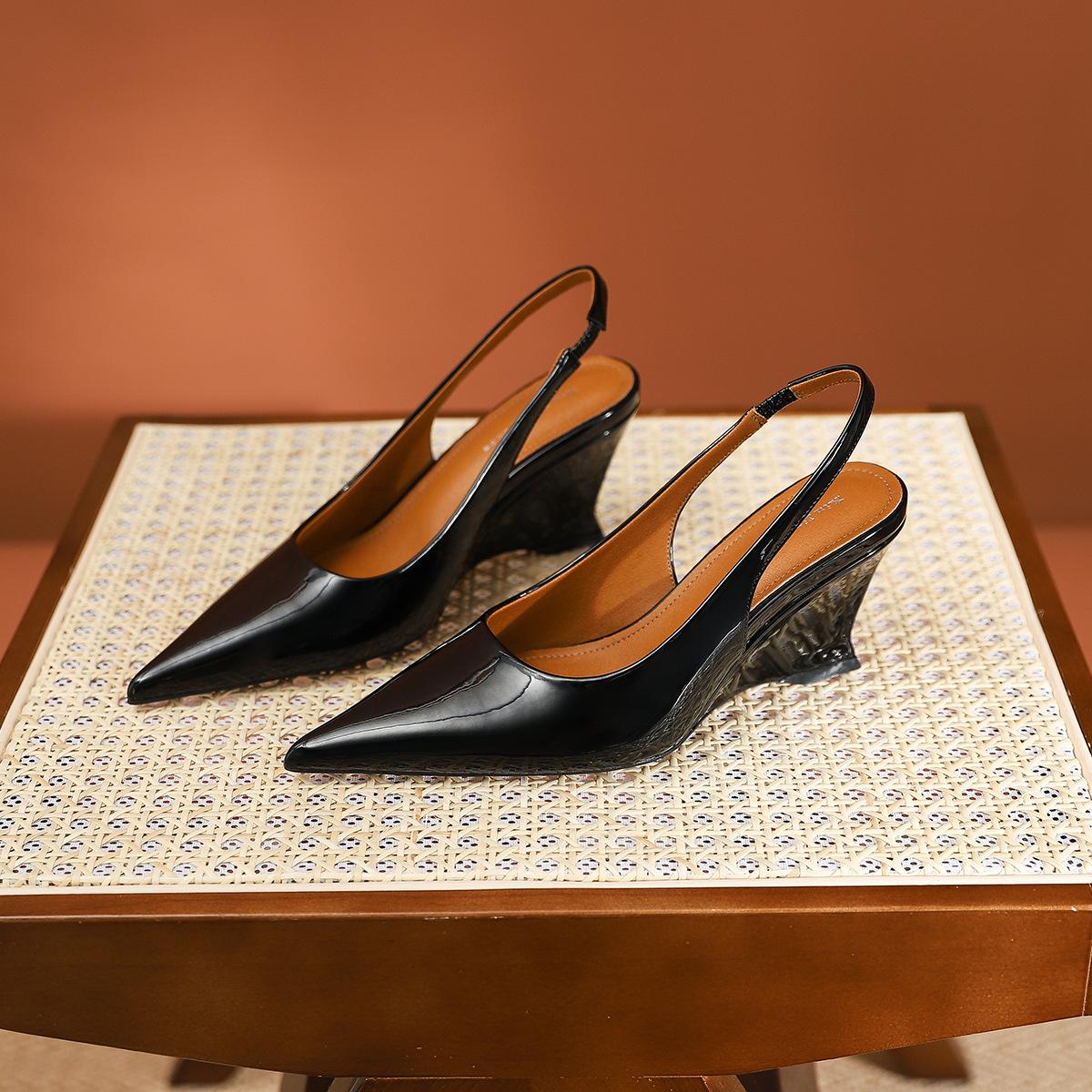 

339-3 high-end pointed wedge heel single shoes autumn new versatile shallow mouth platform high heel single shoes empty women s shoes 35 чёрный