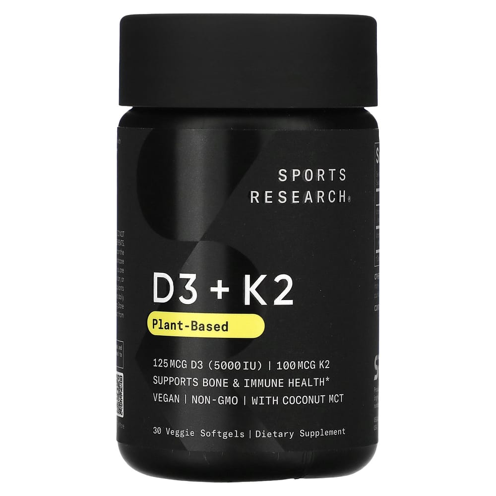 

Sports Research Plant-Based D3 + K2 Veggie Softgels, 30 Count 30 pcs - 1 ea