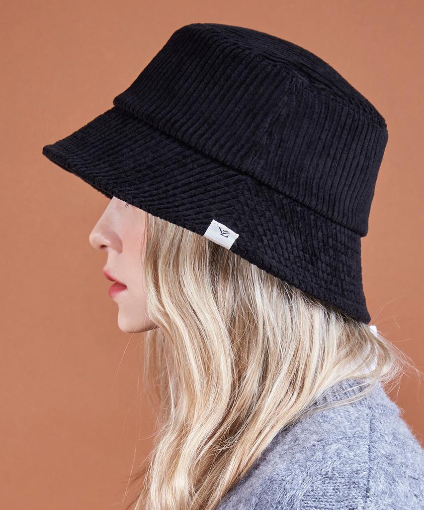 Bajal Wide Corduroy Label Bucket Hat Black