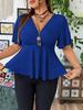 Top Casual Estivo da Donna Taglie Forti con Scollo a V e Maniche Corte