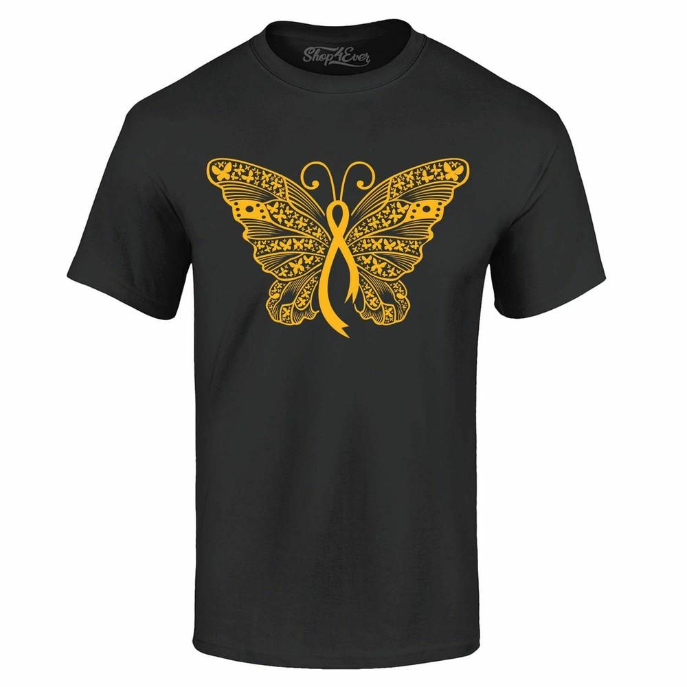 

Gold Ribbon Butterfly T-shirt Childhood Cancer Awareness Shirts S