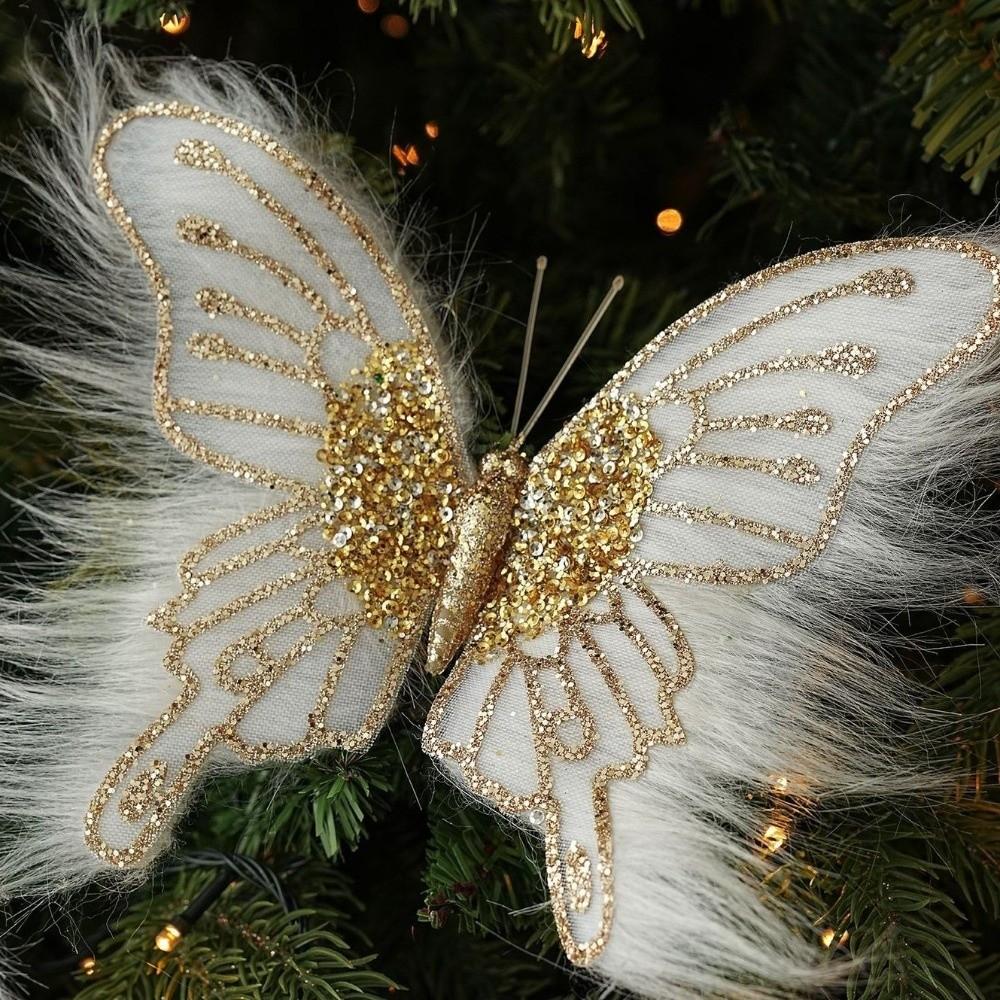 Sequin Bead Butterfly Ornament Fluff Hair Xmas Hanger New Party Decor  Holiday Event