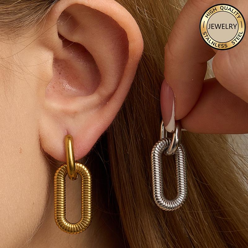 European Ribbed Chain Earrings: Retro Gold, High-End Niche Design for Women