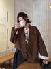Korean Retro Coffee-Toned Two-Piece Effect Patchwork Shirt - Women's Spring 2026 Long Sleeve Top