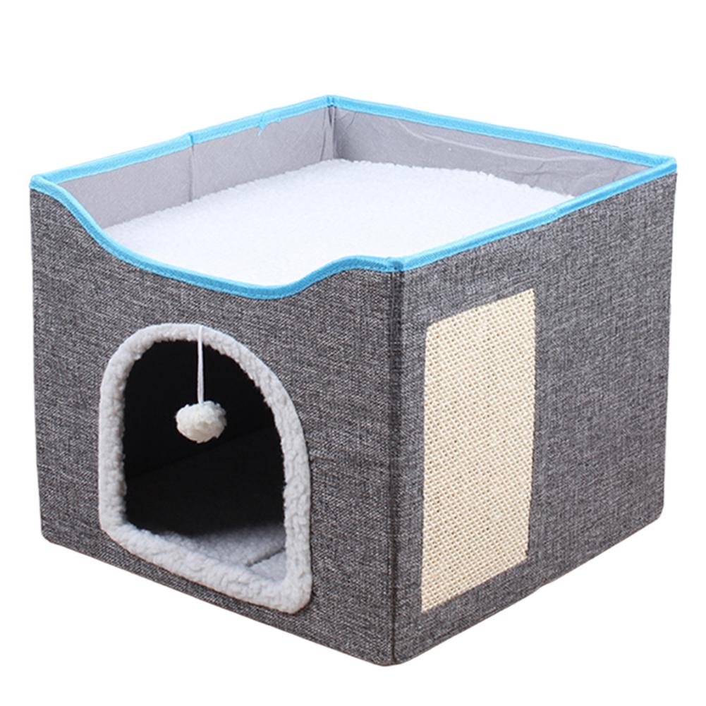 

Cat Bed with Clawsable Scratching Board and Fluffy Ball Large Cat Cave Bed Cat Cubes Covered Cat Bed House for Multi Small Pet