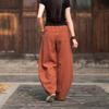 Women Vintage Bloomers Pants Solid Color Elastic Waist Pockets Trousers Spring Autumn Loose Women Cotton Pants