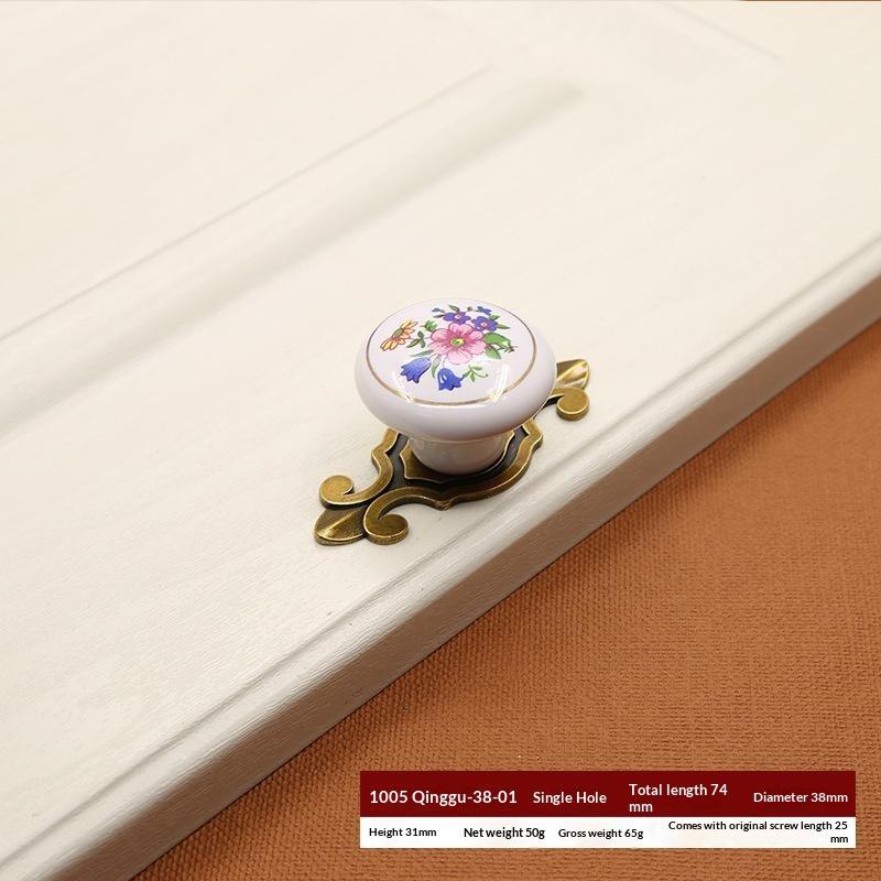 European Flower Ceramic Handles Kitchen Cabinet Storage Dressers Classic Wardrobe Cabinet Closet Door Pulls