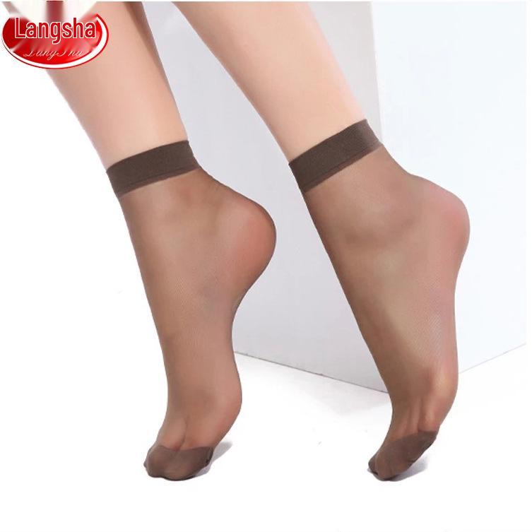 Langsha Women's Ultra-thin Transparent Silk Socks - Durable, Snag-resistant, Flesh Color, 5 Pairs