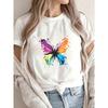 White T-Shirt With Colorful Butterfly Print For Casual Wear