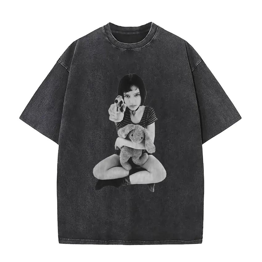 Vintage Washed Leon The Professional Movie Actors T Shirts Men Women s Pop Fashion Cotton Short Sleeve T-shirt Gothic S
