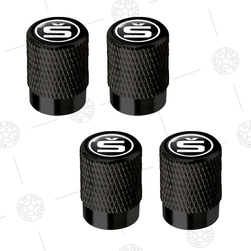 4pcs S Logo Car Wheel Tire Valve Caps Air Stem Aluminum Accessories For Skoda Superb Octavia Karoq Kamiq Kodiaq Fabia Vision