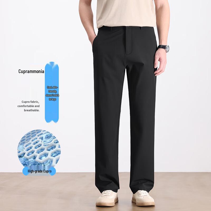 Luomeng Men s Cupro Blend Straight Business Casual Pants 30 (110-120)