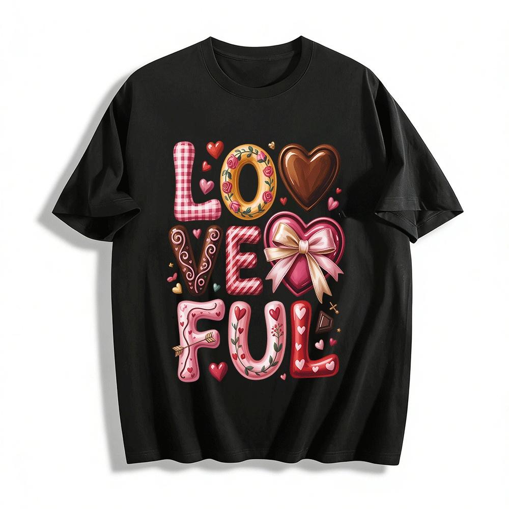 Loveful Themed Heart Print Casual Top Pure cotton T-shirt XXS
