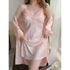 Pink Leopard Print Sexy Pajamas Women's Summer Ice Silk Suspender Nightgown Nightgown with Chest Pad Loungewear Set Can Be Worn Outside