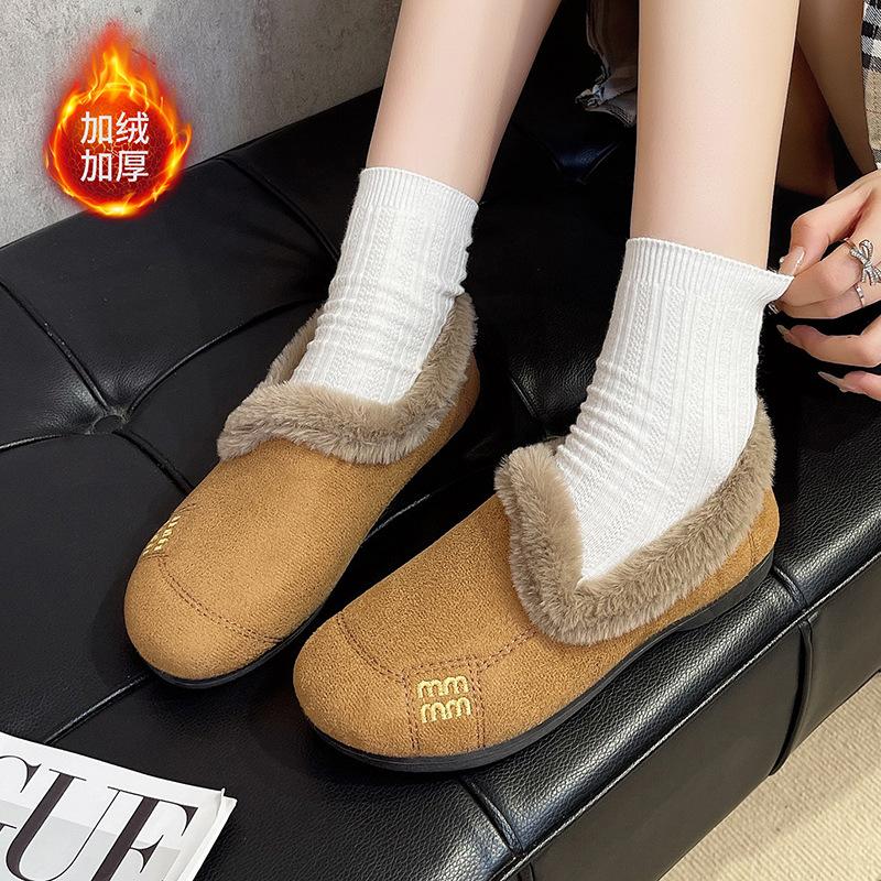 Women s Autumn/Winter Fleece-Lined Cotton-Wool Slippers Casual Low-Top Slip-On Flat Shoes 36 жёлтый
