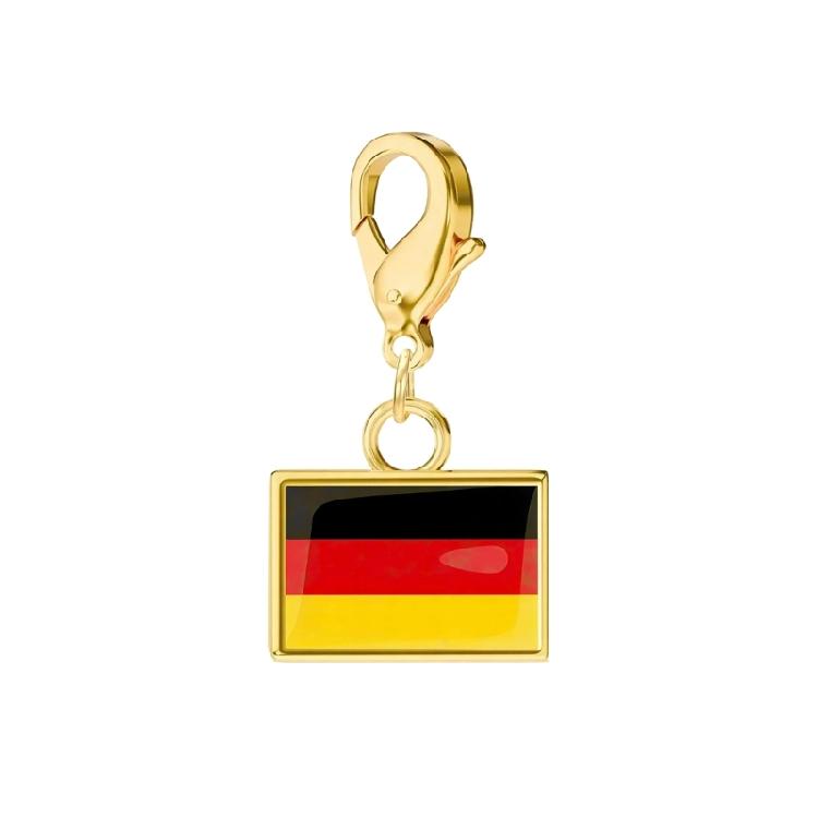 Stainless Steel Country Flag Bracelet Pendant Hand Chain Charm Travel Wristlet Keychain with Lobster Clasp and Small Profile