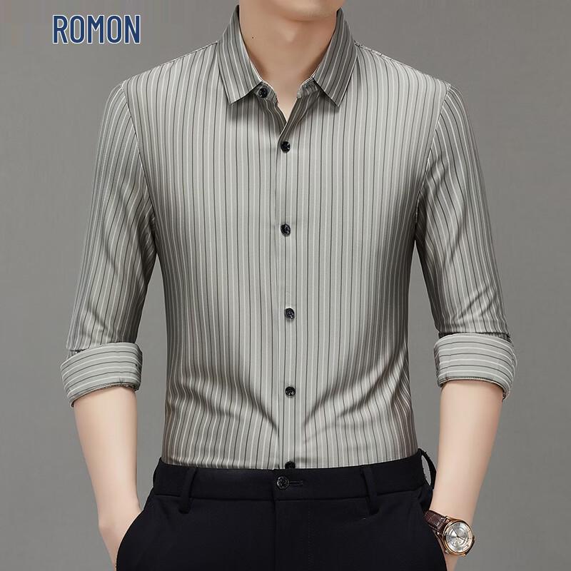 Romon Men s Casual Striped Long-Sleeve Shirt 3XL